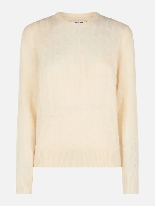 Maglione da donna in misto cashmere lavorato a maglia a trecce bianco sporco Sorbonne