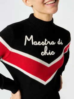 Maglione da donna mezzo collo alto con ricamo Maestra di chic