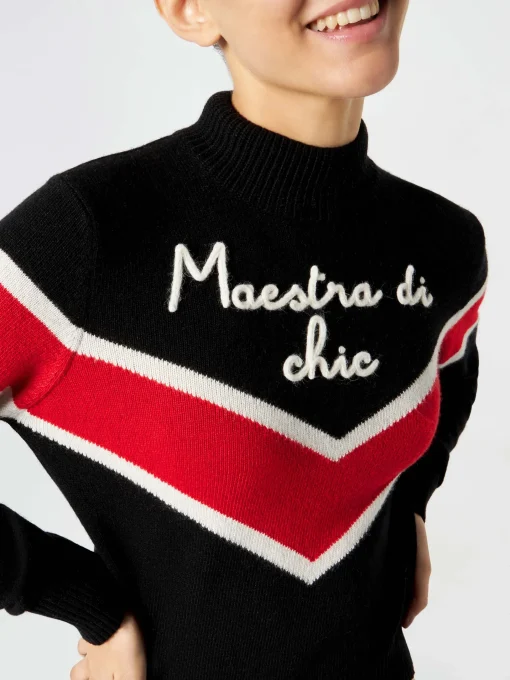 Maglione da donna mezzo collo alto con ricamo Maestra di chic