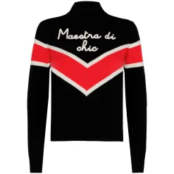 Maglione da donna mezzo collo alto con ricamo Maestra di chic