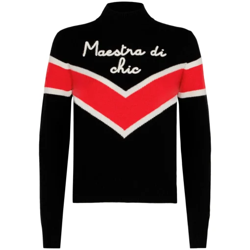 Maglione da donna mezzo collo alto con ricamo Maestra di chic