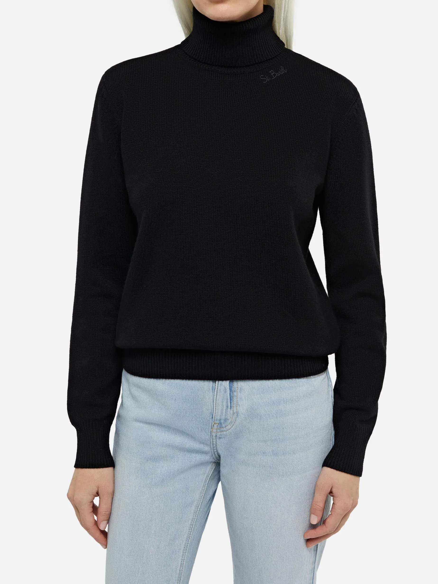 Maglione da donna Moody nero a costine sottili