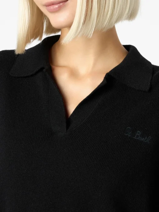Maglione da donna nero Eze con collo polo