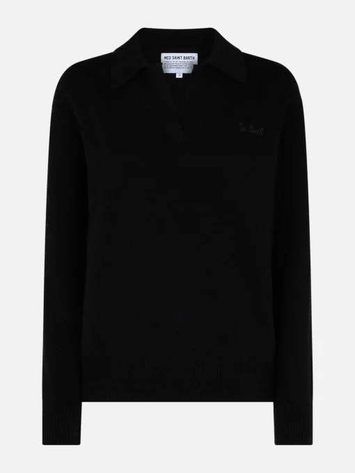 Maglione da donna nero Eze con collo polo