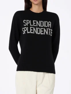 Maglione da donna nero New Queen con stampa Splendida Splendente