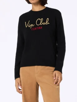 Maglione da donna nero New Queen con ricamo Vip club Cortina | VIP CLUB CORTINA SPECIAL EDITION
