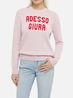 Maglione da donna rosa New Queen con stampa Adesso Giura