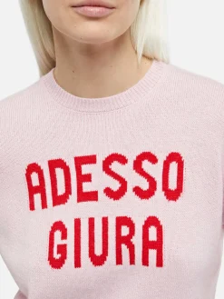 Maglione da donna rosa New Queen con stampa Adesso Giura