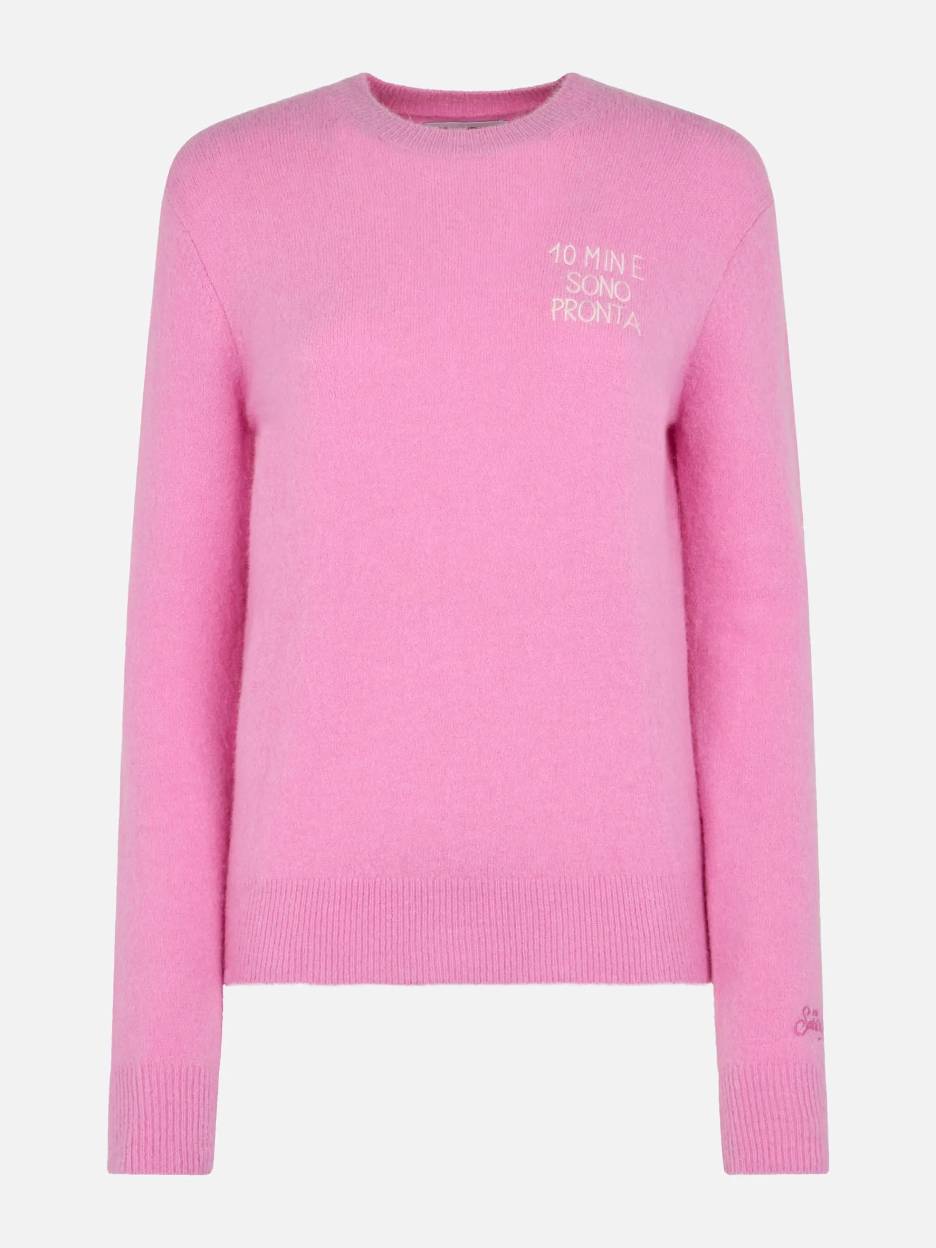 Maglione da donna rosa New Queen con ricamo 10 min e sono pronta