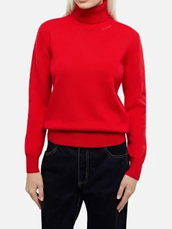 Maglione da donna rosso Moody a costine sottili