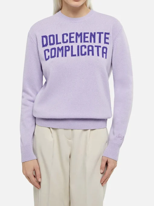 Maglione da donna viola New Queen con stampa Dolcemente Complicata