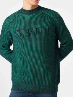 Maglione da uomo a costine mezzo collo verde