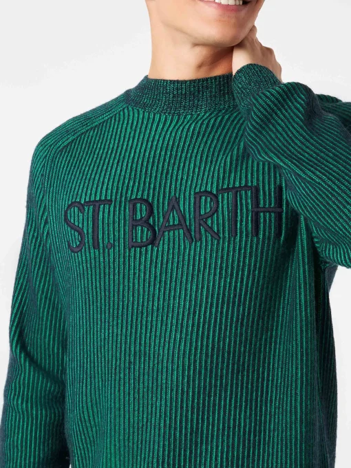 Maglione da uomo a costine mezzo collo verde