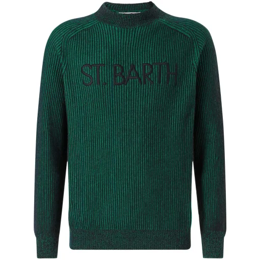 Maglione da uomo a costine mezzo collo verde