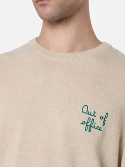 Maglione da uomo beige Heron con ricamo Out of office