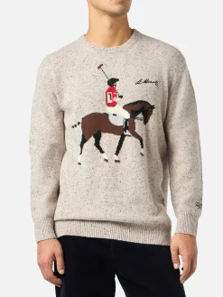 Maglione da uomo beige Heron con ricamo polo Moritz
