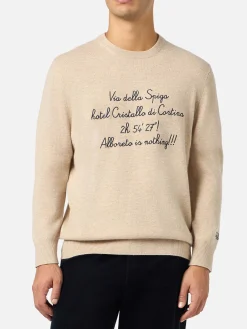Maglione da uomo beige Heron Light con ricamo Via della Spiga... | VACANZE DI NATALE EDIZIONE SPECIALE