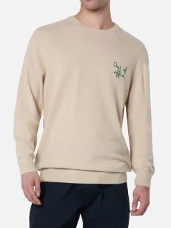 Maglione da uomo beige Heron con ricamo Out of office