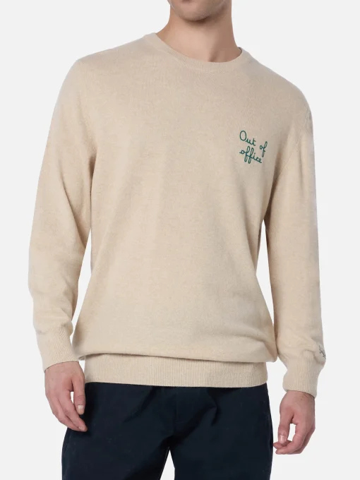 Maglione da uomo beige Heron con ricamo Out of office