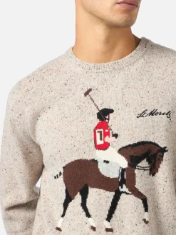Maglione da uomo beige Heron con ricamo polo Moritz