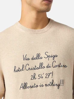 Maglione da uomo beige Heron Light con ricamo Via della Spiga... | VACANZE DI NATALE EDIZIONE SPECIALE