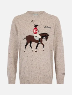 Maglione da uomo beige Heron con ricamo polo Moritz