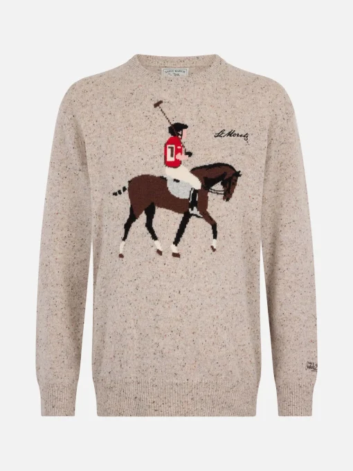 Maglione da uomo beige Heron con ricamo polo Moritz