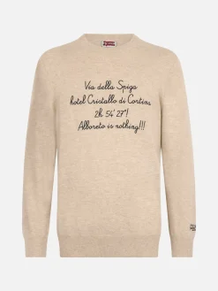 Maglione da uomo beige Heron Light con ricamo Via della Spiga... | VACANZE DI NATALE EDIZIONE SPECIALE