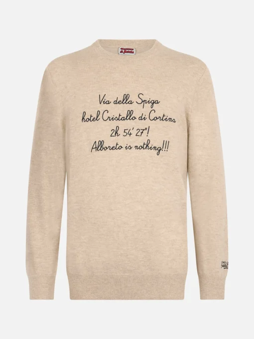 Maglione da uomo beige Heron Light con ricamo Via della Spiga... | VACANZE DI NATALE EDIZIONE SPECIALE