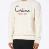 Maglione da uomo Bergen in misto cashmere lavorato a trecce con ricamo Cortina Natale '83