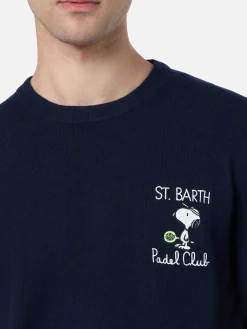 Maglione da uomo blu Heron con ricamo mini Snoopy padel | EDIZIONE SPECIALE SNOOPY PEANUTS