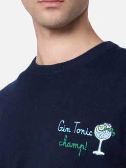 Maglione da uomo blu Heron con ricamo Gin Tonic Champ