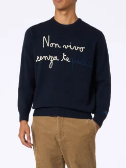 Maglione da uomo blu Heron con ricamo Non vivo senza tequila