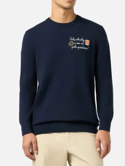 Maglione da uomo blu Heron Light con ricamo Sole, Whisky e sei in Pole Position! | VACANZE DI NATALE SPECIAL EDITION