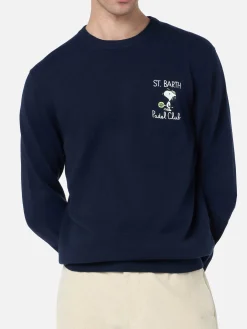 Maglione da uomo blu Heron con ricamo mini Snoopy padel | EDIZIONE SPECIALE SNOOPY PEANUTS