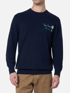 Maglione da uomo blu Heron con ricamo Gin Tonic Champ