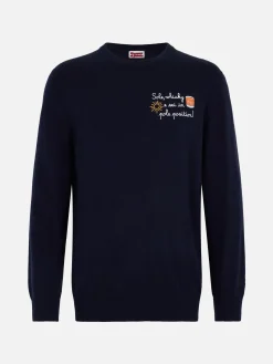 Maglione da uomo blu Heron Light con ricamo Sole, Whisky e sei in Pole Position! | VACANZE DI NATALE SPECIAL EDITION