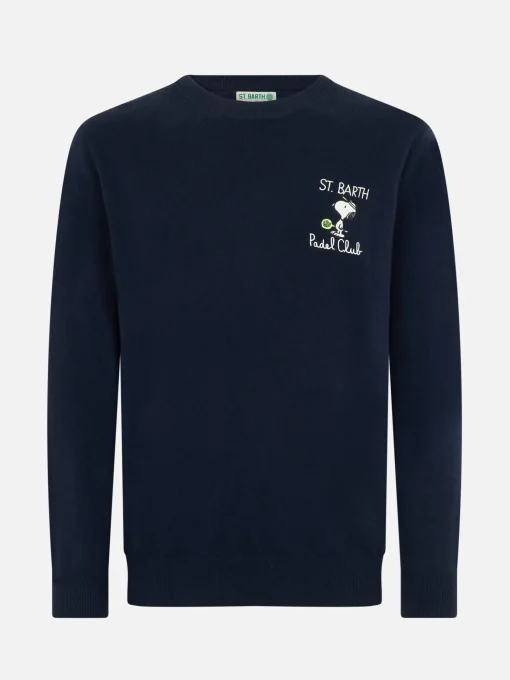 Maglione da uomo blu Heron con ricamo mini Snoopy padel | EDIZIONE SPECIALE SNOOPY PEANUTS