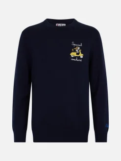 Maglione da uomo blu Heron con ricamo special weekend Snoopy | EDIZIONE SPECIALE SNOOPY PEANUTS