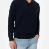 Maglione da uomo blu navy con scollo a V in misto cashmere Regent