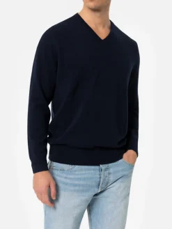 Maglione da uomo blu navy con scollo a V in misto cashmere Regent