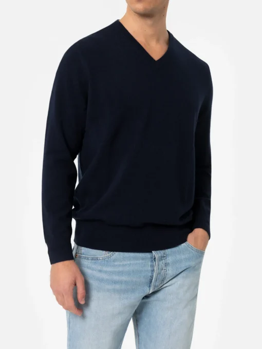 Maglione da uomo blu navy con scollo a V in misto cashmere Regent