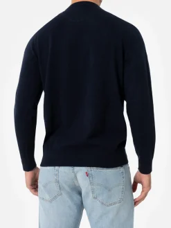 Maglione da uomo blu navy con scollo a V in misto cashmere Regent