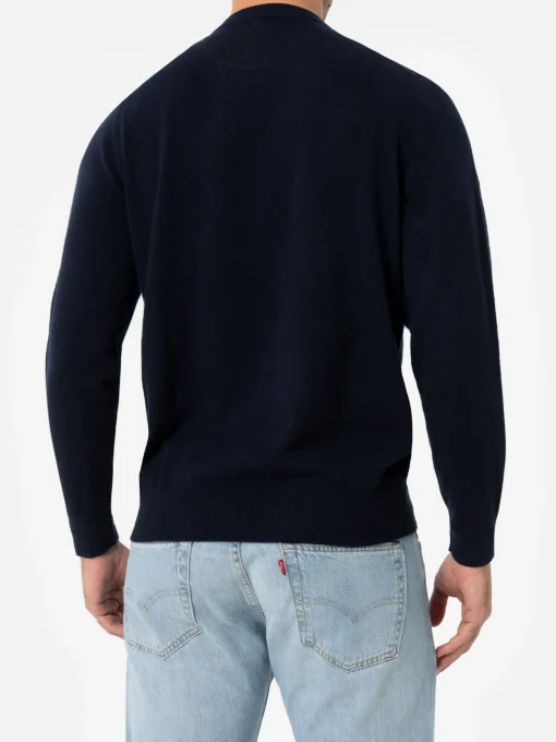 Maglione da uomo blu navy con scollo a V in misto cashmere Regent