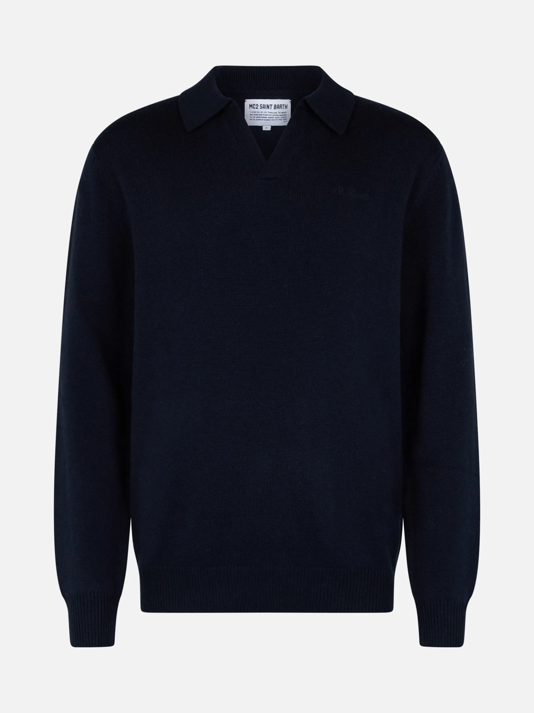 Maglione da uomo blu navy in misto cashmere con collo a polo Covent