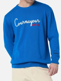 Maglione da uomo blu ski Heron con ricamo Courma Apres Ski