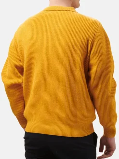 Maglione da uomo Downing in misto cashmere ocra a coste con collo polo