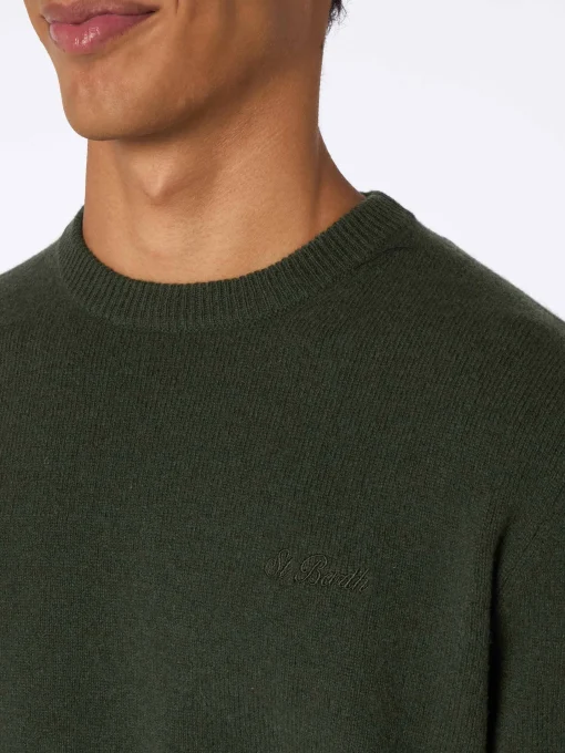 Maglione da uomo in lambswool verde militare Regent