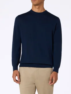 Maglione da uomo Regent blu navy in lana merino