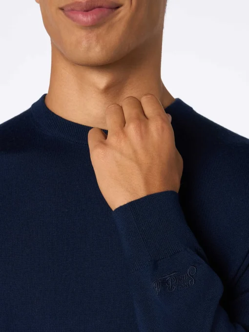 Maglione da uomo Regent blu navy in lana merino